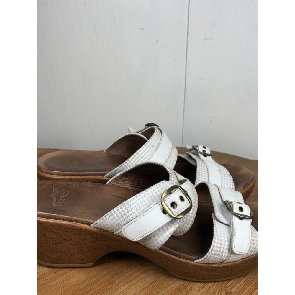 Dansko Sandals 37 Women's 7 Jessie White Leather Slides Wedge Open Toe Shoes.